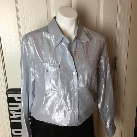 RUBY Rd. button up silver blouse size 16 - Picture 2 of 8